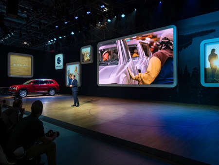 New York, US - March 28, 2018: Hinrich J. Woebcken, CEO Volkswagen North American Region, introduces...