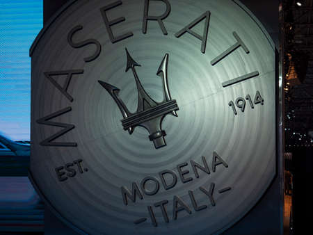 New York, US - March 28, 2018: Maserati display during the 2018 New York International Auto Show held at the Jacob K. Javits Convention Center.のeditorial素材