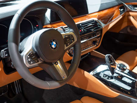New York, US - March 28, 2018: BMW M550i on display during the 2018 New York International Auto Show held at the Jacob K. Javits Convention Center.のeditorial素材