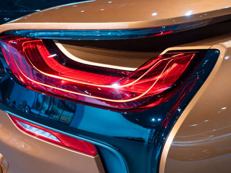 New York, US - March 28, 2018: BMW i8 Roadster on display during the 2018 New York International...
