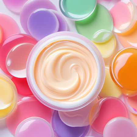 Cosmetic cream in a jar on a white background. Top view.の素材