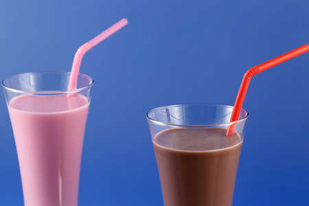 Strawberry and chocolate smoothie, sweet and cold drink, made with cow's milk and strawberries, very...