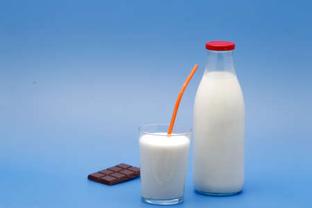 Bottle of milk, cow. Dairy product used in breakfast.の写真素材