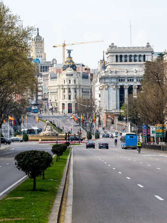 Madrid, Spain - March 15, 2020: State of alarm in Spain about the Covid-19 Alcala streetのeditorial素材