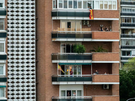 Madrid, Spain - 29 March 2020: State of alarm in Spain on Covid-19 applause from the balconies.のeditorial素材