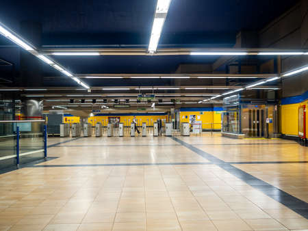 Madrid, Spain - March 14, 2020: State of alarm in Spain on Covid-19 Subway station