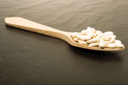 White beans of the Mongeta variety of the Ganxet, their cultivation is carried out in Catalunya, Spain.の写真素材