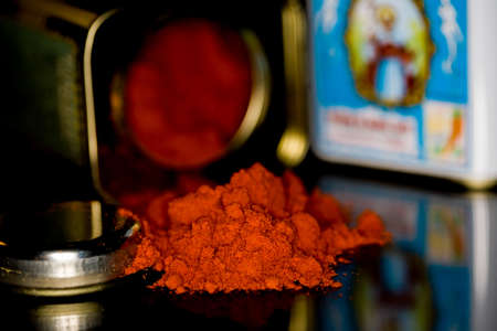 Tin of sweet paprika, original product of La Vera, Spanish region of the community of Extremadura.の写真素材