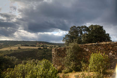 Landscape in the Montes de Toledo, next to the CabaÃ±eros Natural Park, Castilla La Mancha, Spain.の写真素材