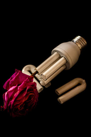 Energy saving lightbulbs. Allegory about pollution, by gases.