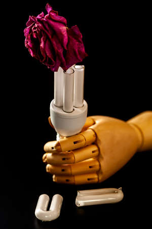 Energy saving lightbulbs. Allegory about pollution, by gases.の写真素材