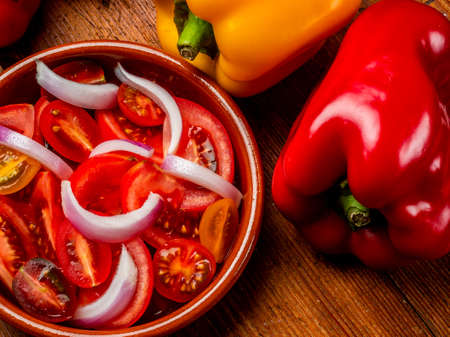Tomato, onion and olive oil saladの写真素材