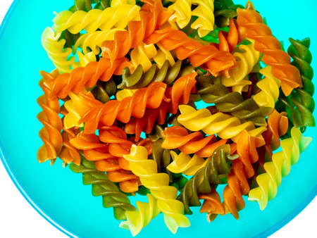 Still life of hard pasta, typical Italian food made from wheat flour, sometimes with the addition of eggs or vegetables.の写真素材