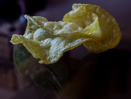 French fries on a transparent glass baseの写真素材