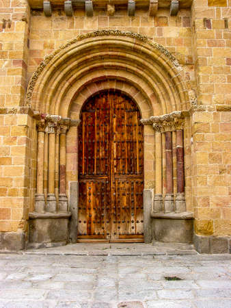 Details of an old wooden door in the city of Avila. Spain.の写真素材