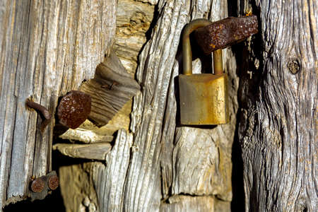 Wooden door with old lock.
