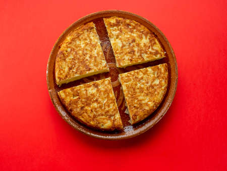 Potato omelette dish traditional Spanish food based on eggs, potatoes and onions