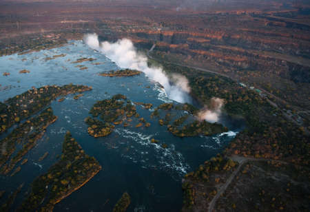 Victoria Falls from the air in the afternoonの写真素材
