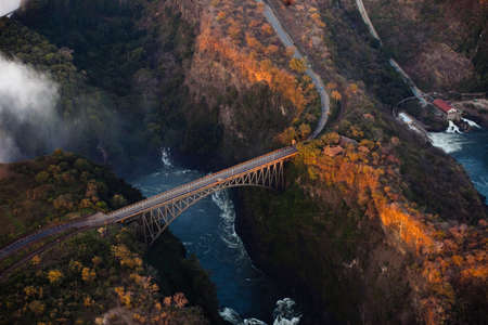 Bridge over the Zambezi River Gorge from the airの写真素材
