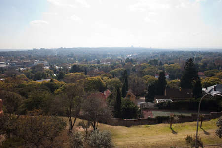 View out over wealthy suburbs of Johannesburg, South Africaの写真素材