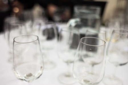 Wine glasses at a wine tasting, Franschhoek, South Africaの写真素材