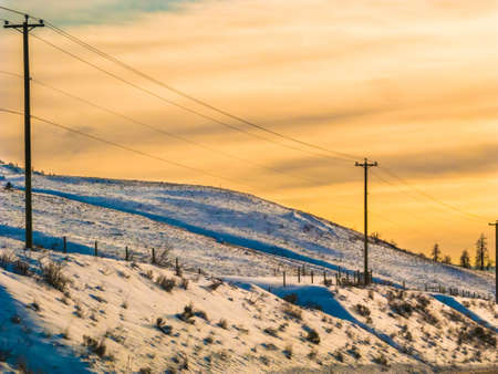 Snowy hillside in Kamloops, British Columbia, Canadaの写真素材