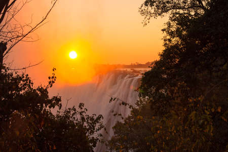 Zambezi River and Victoria Falls seen from Livingstone, Zambiaの写真素材