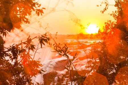 Zambezi River and Victoria Falls seen from Livingstone, Zambiaの写真素材