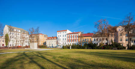 Ottomar Geschke Square with blue sky, Fuerstenwalde, Brandenburg, Germany