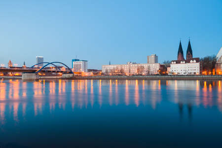 Frankfurt (Oder) waterfront with Oderbruecke and C. P. E. Bach concert hall