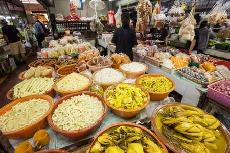 PHUKET, THAILAND - 16 Oct 2016: Fruit, vegetables, fish, and meat at the Robinsons Fresh Market on October 16, 2016 in Phuket Town, Thailand.のeditorial素材