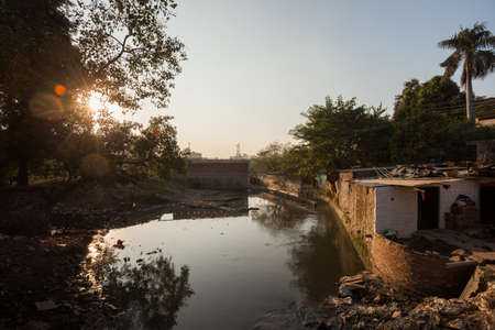 The Assi River in Varanasi, Indiaの写真素材