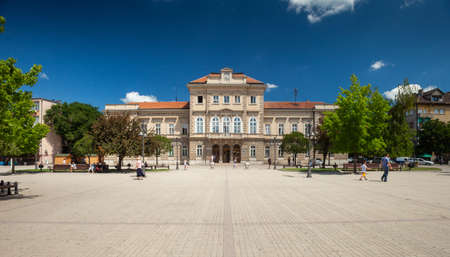 SMEDEREVO, SERBIA â€“ JULY 24: People walk through the main city square on 24 July 2019 in...