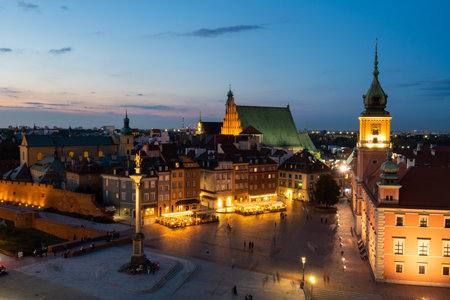 Old town part of Warsaw, Poland at sunsetの写真素材