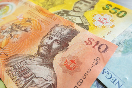 Examples of Brunei dollar notes, equivalent to Singapore dollars