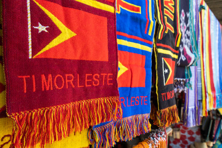 Brightly colored woven cloth at Tais market, Dili