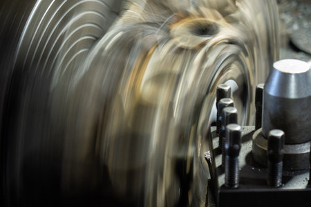 Using a lathe to resurface an engine blockの写真素材