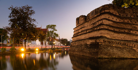 Si Phum Corner, Wat Chai Si Phum, and the moat, Chiang Maiの写真素材