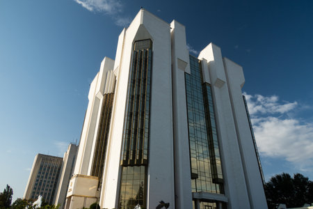 The towering Presidential Palace building in Chisinauの写真素材