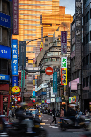 Chinese signs in the streets near Taipei Main Stationの写真素材