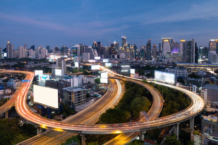 Traffic speeds through the highways of Bangkokの写真素材