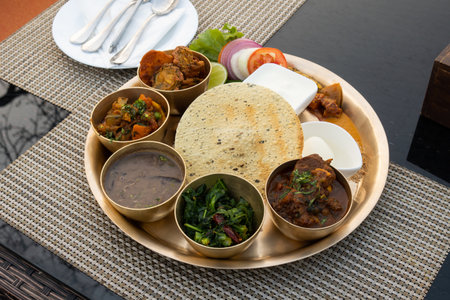 Nepali Dal Bhat at Phewa Lake, Pokharaの写真素材