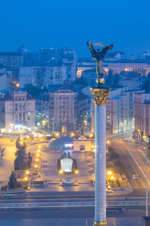 View over Maidan Square at sunset, Kyiv, Ukraineの写真素材