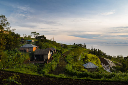 Village houses in Kintamani, Bali, Indonesiaの写真素材