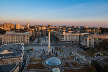 View over Maidan Square at sunset, Kyiv, Ukraine