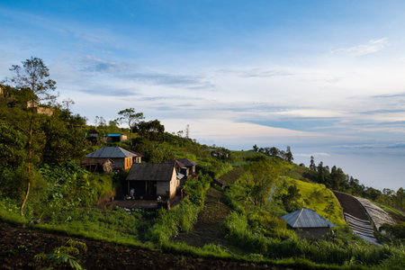 Village houses in Kintamani, Bali, Indonesiaの写真素材