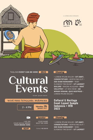 Cultural Event design layout template background with Indonesian illustration of Nusa Tenggaraのイラスト素材