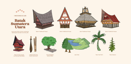 Isolated Batak North Sumatera Indonesia Landmark Illustrationのイラスト素材