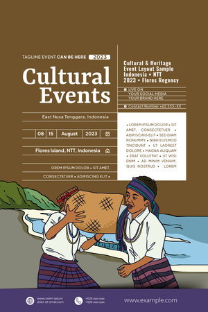 Cultural Event design layout template background with Indonesian illustration of Nusa Tenggaraのイラスト素材