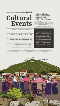 Cultural Event design layout template background with Indonesian illustration of Nusa Tenggaraのイラスト素材